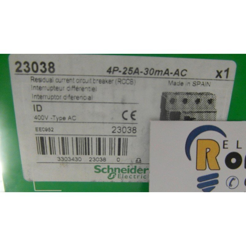 INTERRUPTOR DIFERENCIAL (ID) 4P-25A-30mA-AC SCHNEIDER ELECTRIC