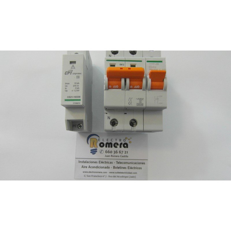 CONJUNTO SOBRETENSIONES 2MP40-D + CS21 Permanentes 40A + Transitorias tipo 2 monofásico CIRPROTEC