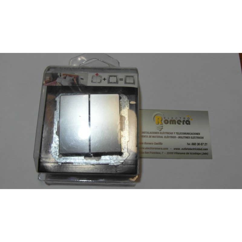 GRUPO DOBLE INTERRUPTOR CONMUTRADOR ALUMINIO MATE