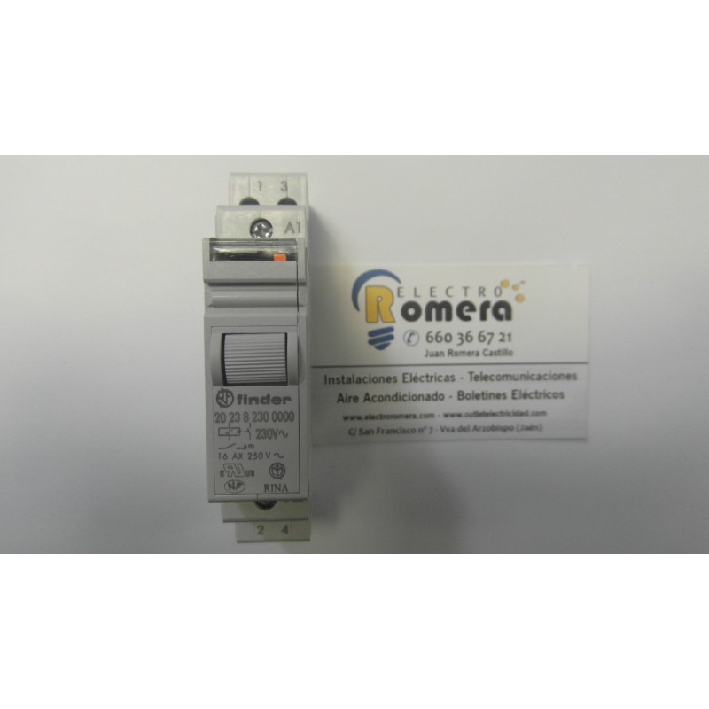 Relé de enclavamiento modular, DPST,1NO+1NC, 16A-250V, 230V AC, carril DIN 20.23.8.230.0000 FINDER