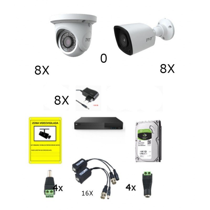 KIT 3 - 8 CÁMARAS 2 Mpx