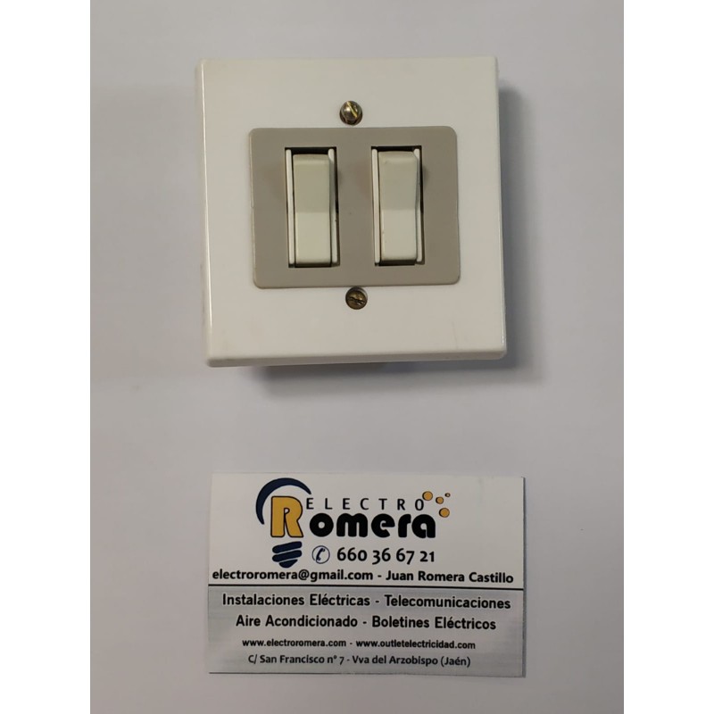 PLACA CON 2 MECANISMOS CONMUTADORES 10A 250V BJC BLANCO/GRIS