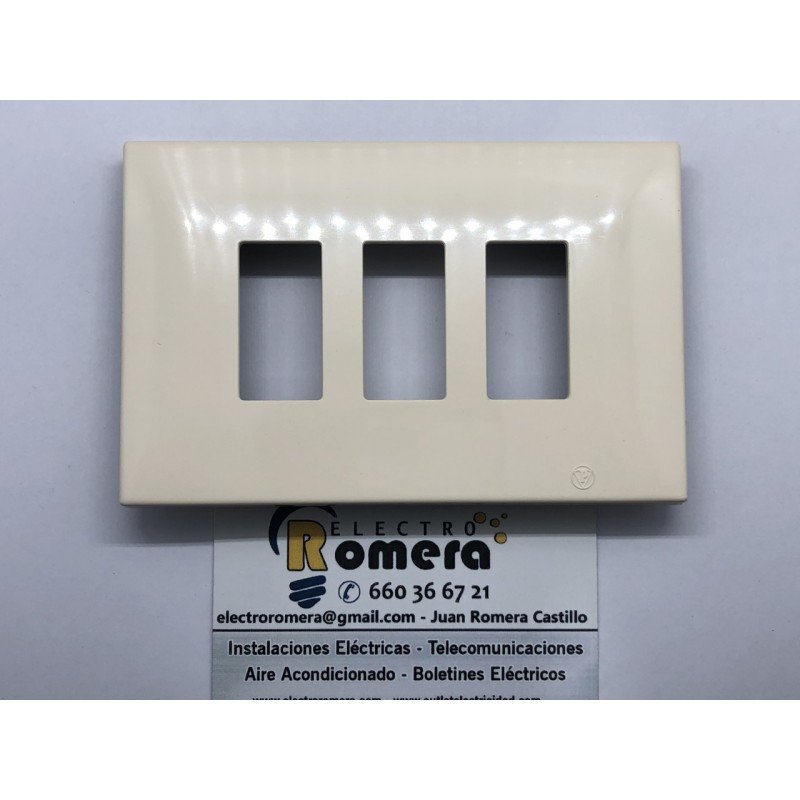 PLACA RECTANGULAR PARA 3 ELEMENTOS MARFIL