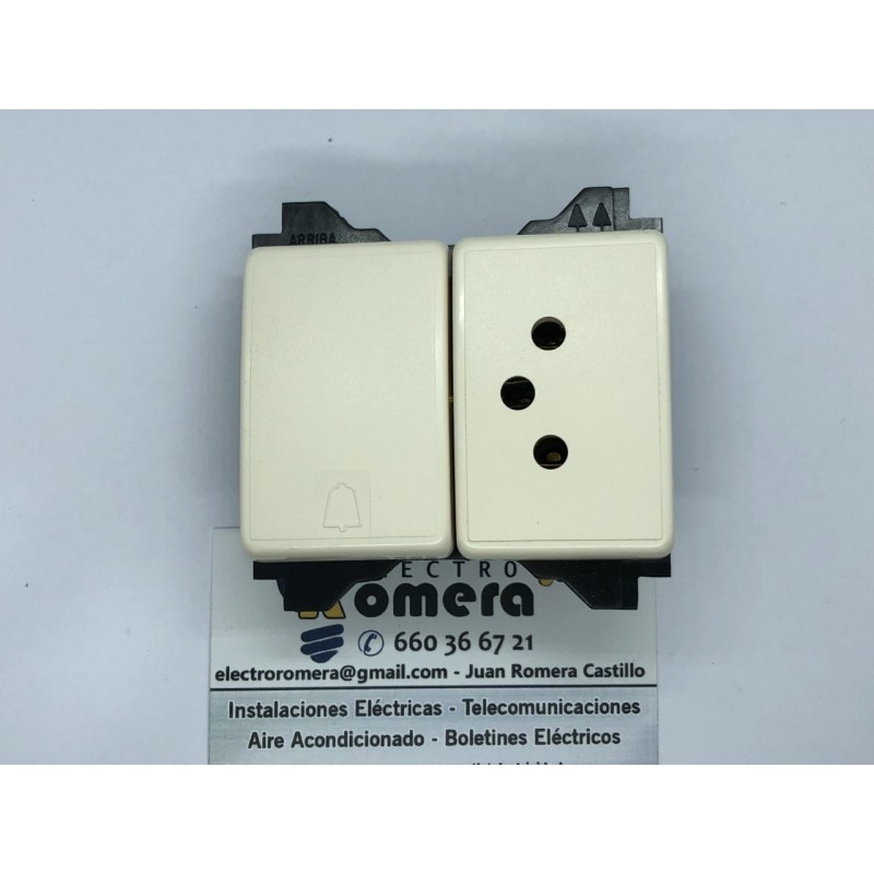 ENCHUFE 3P + PULSADOR CON SIMBOLO CAMPANA MARFIL