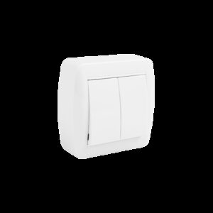 Doble conmutador / interruptor 10AX 250V~. Dimensiones 74x72x28.