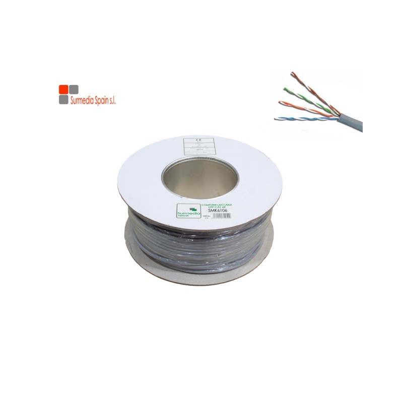 Cable UTP Cat. 6E Pvc LSZH CCA Gris 100Mts. SMK6106 Surmedia Spain