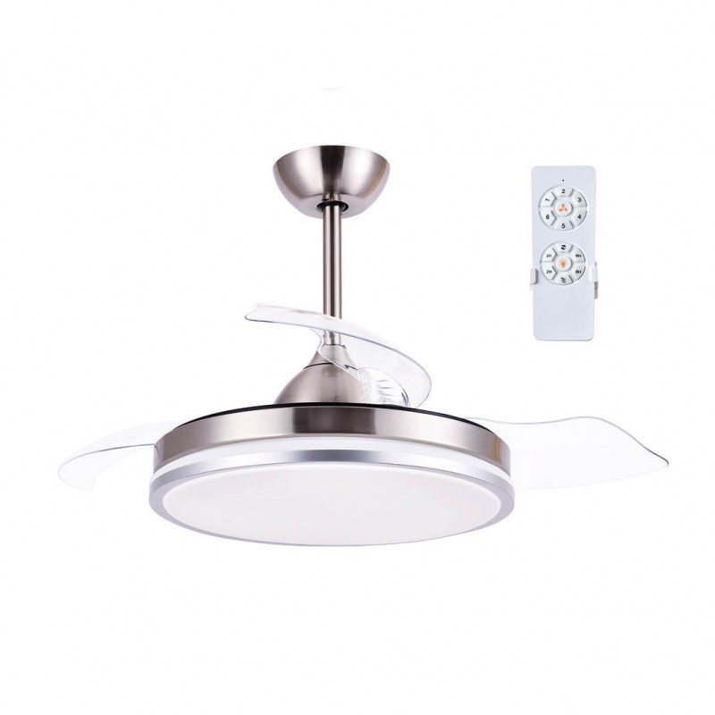 Ventilador de techo con mando 42' motor DC CCT regulable 3 aspas desplegables Transparente y níquel 300005024