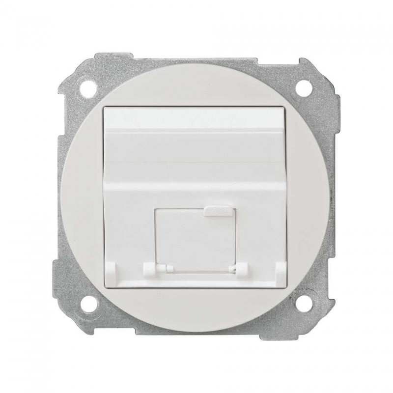 Placa de voz y datos plana con guardapolvo para 1 conector RJ45 AMP® blanco Simon 88