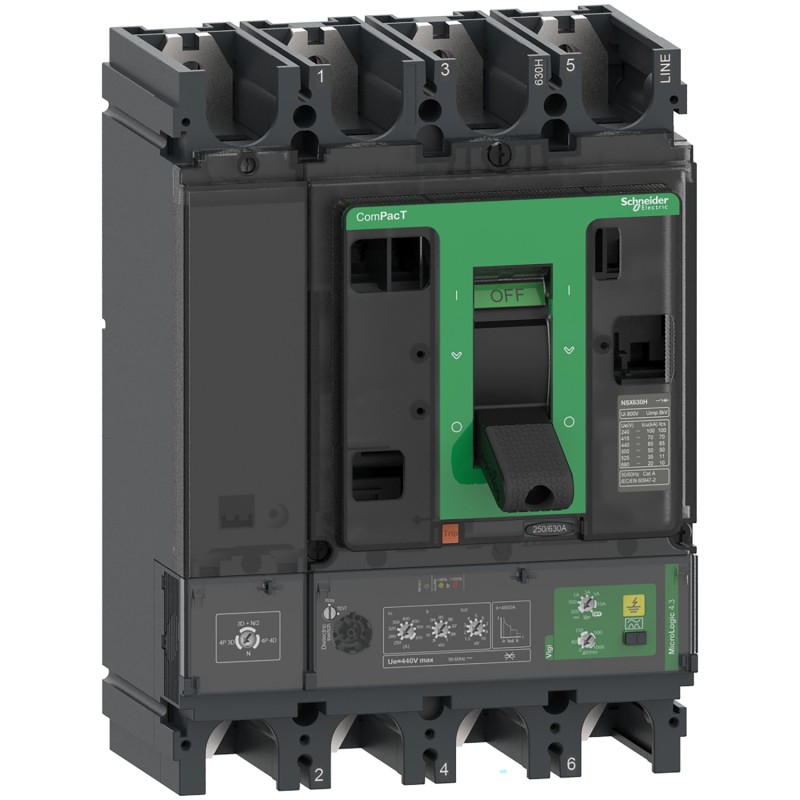 Interruptor automatico ComPacT NSX400N 50kA AC 4P4R 400A Micrologic 4.3Schneider 4x400A Micrologic+Vigi C40N44V400