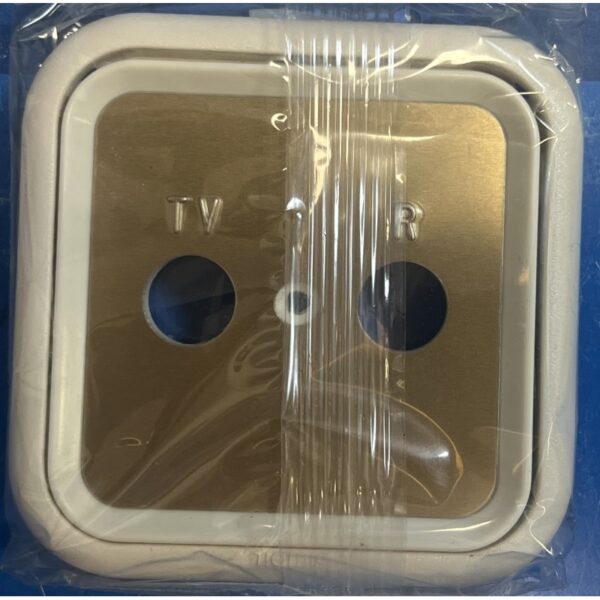 PLACA CON MARCO TOMA R-TV BLANCO CON DECORADO 31053-33 1 PLACA CON MARCO TOMA R-TV BLANCO CON DECORADO 31053-33