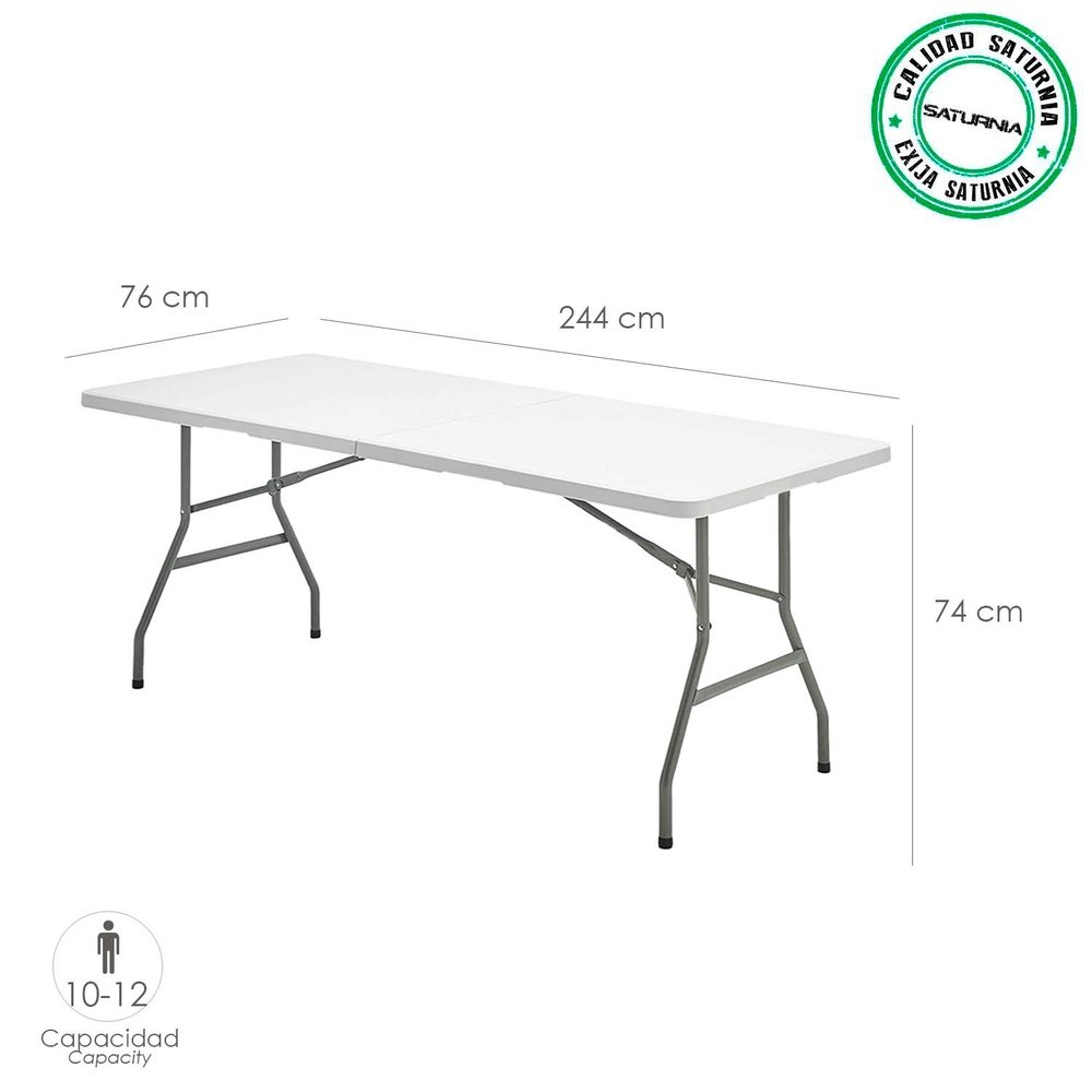 Mesa Plegable Rectangular HDPE 244x76x74 cm. Color Blanco