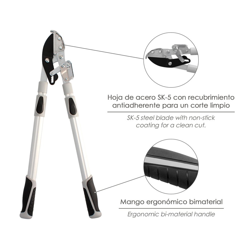 Tijeras Podar 2 Manos Yunque. Telescopica de 68 a 95 cm. Mango Aluminio Multiplicador Fuerza, Corte Ø 35 mm. Empuñadura TPR 3 Tijeras Podar 2 Manos Yunque. Telescopica de 68 a 95 cm. Mango Aluminio Multiplicador Fuerza, Corte Ø 35 mm. Empuñadura TPR