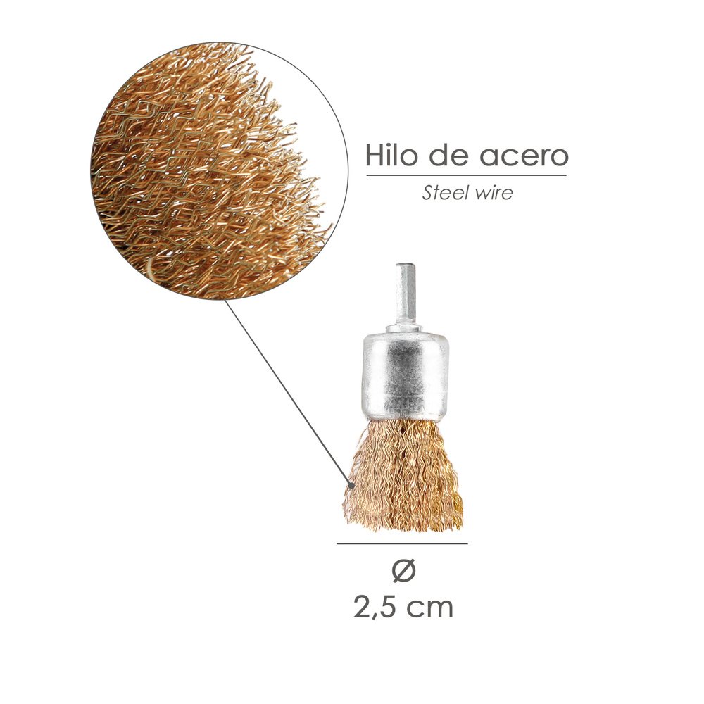 Cepillo Acero latonado Brocha 25 mm. 1/4" 2 Cepillo Acero latonado Brocha 25 mm. 1/4"