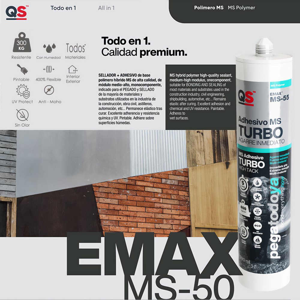 Adhesivo Emax Ms-55 Agarre Instantáneo Turbo Blanco 290 ml. 2 Adhesivo Emax Ms-55 Agarre Instantáneo Turbo Blanco 290 ml.