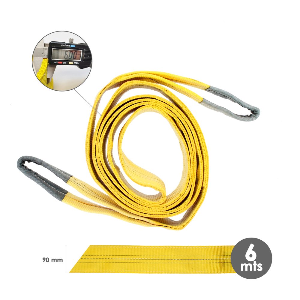 Eslinga Plana Doble Banda 3.000 Kg. Factor Seguridad 7:1, Longitud: 6 Metros Ancho 9 cm. 100% Poliester. Color Amarilla 3 Eslinga Plana Doble Banda 3.000 Kg. Factor Seguridad 7:1, Longitud: 6 Metros Ancho 9 cm. 100% Poliester. Color Amarilla