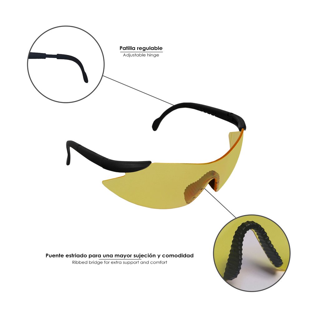 Gafas Proteccion En166 Patillas Ajustables Lentes Ambar, Puente Engomado, Homologadas EN166 4 Gafas Proteccion En166 Patillas Ajustables Lentes Ambar, Puente Engomado, Homologadas EN166