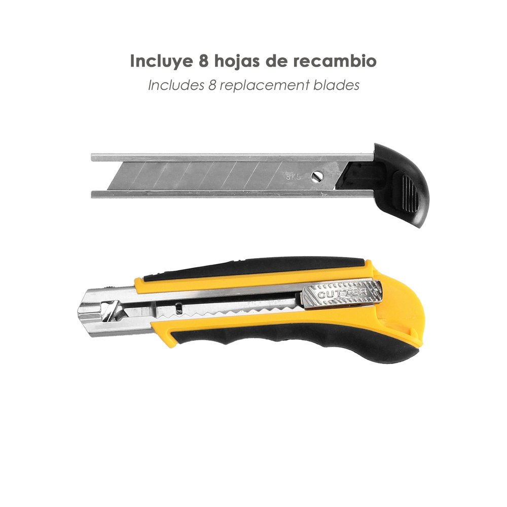 Cutter Profesional 18mm Con 8 Hojas Acero Sk5 4 Cutter Profesional 18mm Con 8 Hojas Acero Sk5