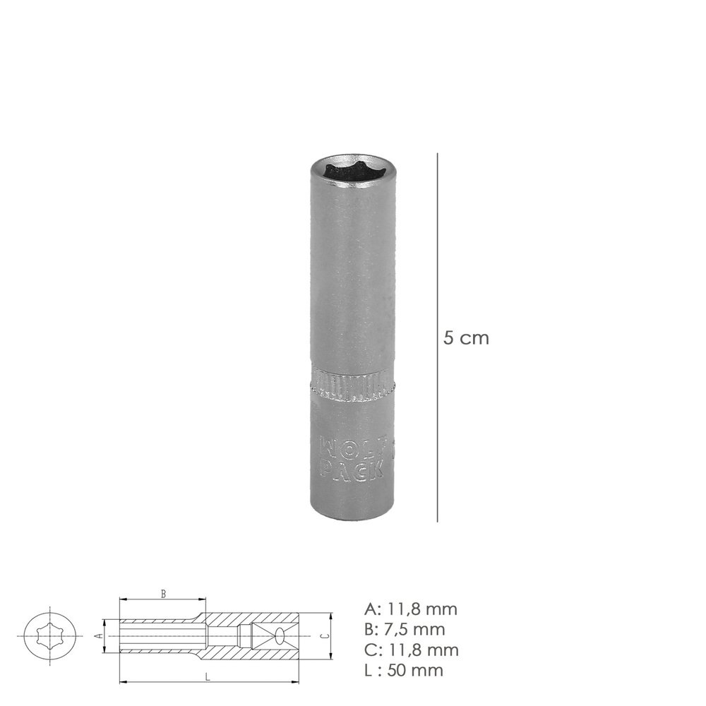 Llave Vaso 1/4" Hexagonal Larga