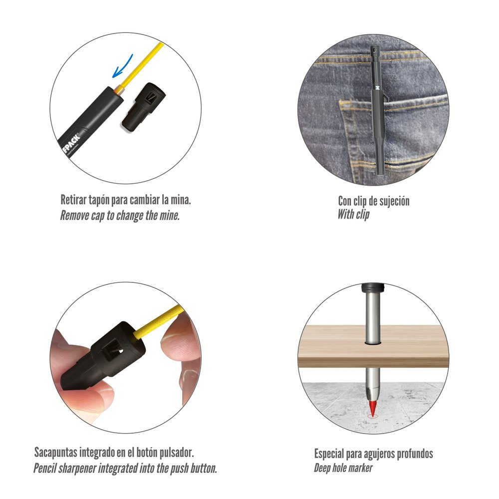 Lapiz Carpintero Portaminas Con 6+1 Recargas Cera Marcadora, Tiza Marcadora, Trazador, Rotulador Marcador, Rotulador Obra, 2 Lapiz Carpintero Portaminas Con 6+1 Recargas Cera Marcadora, Tiza Marcadora, Trazador, Rotulador Marcador, Rotulador Obra,