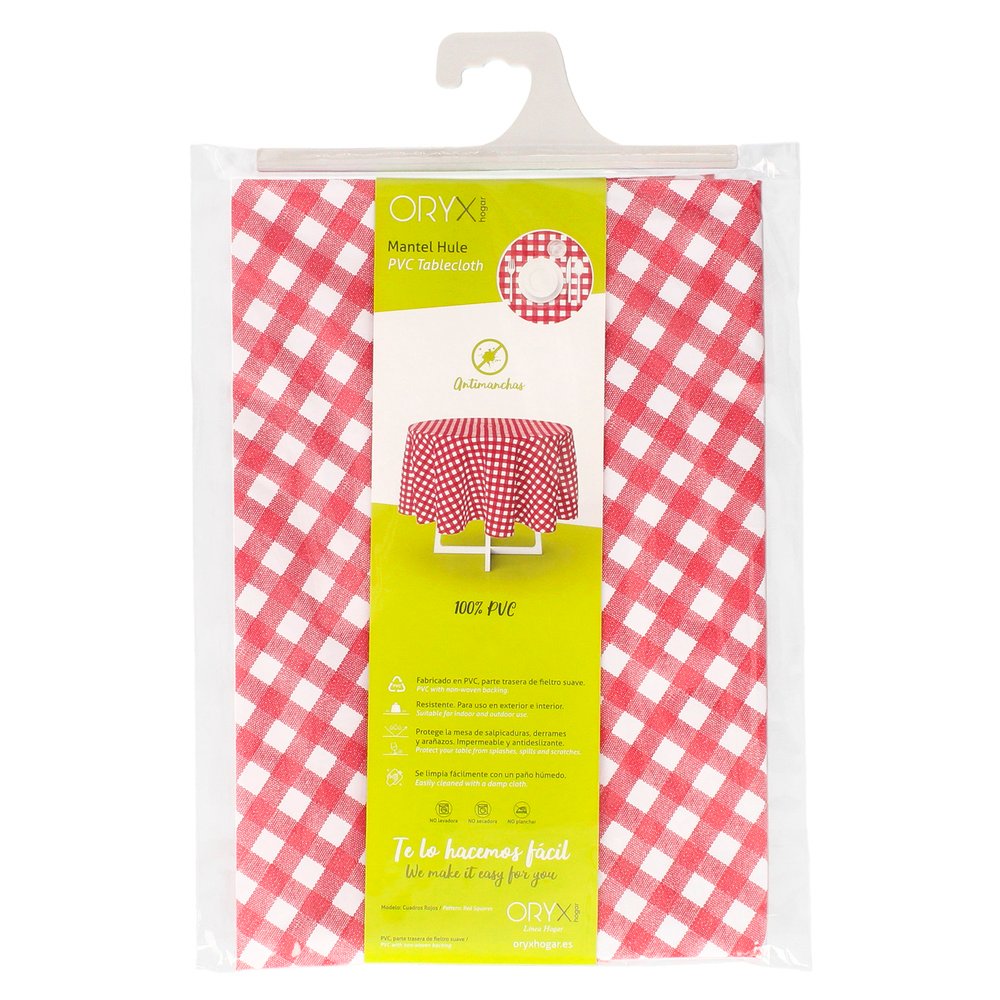 Mantel Hule Redondo Cuadros Rojos Impermeable Antimanchas PVC Ø140 cm. Uso Interior y Exterior 4 Mantel Hule Redondo Cuadros Rojos Impermeable Antimanchas PVC Ø140 cm. Uso Interior y Exterior
