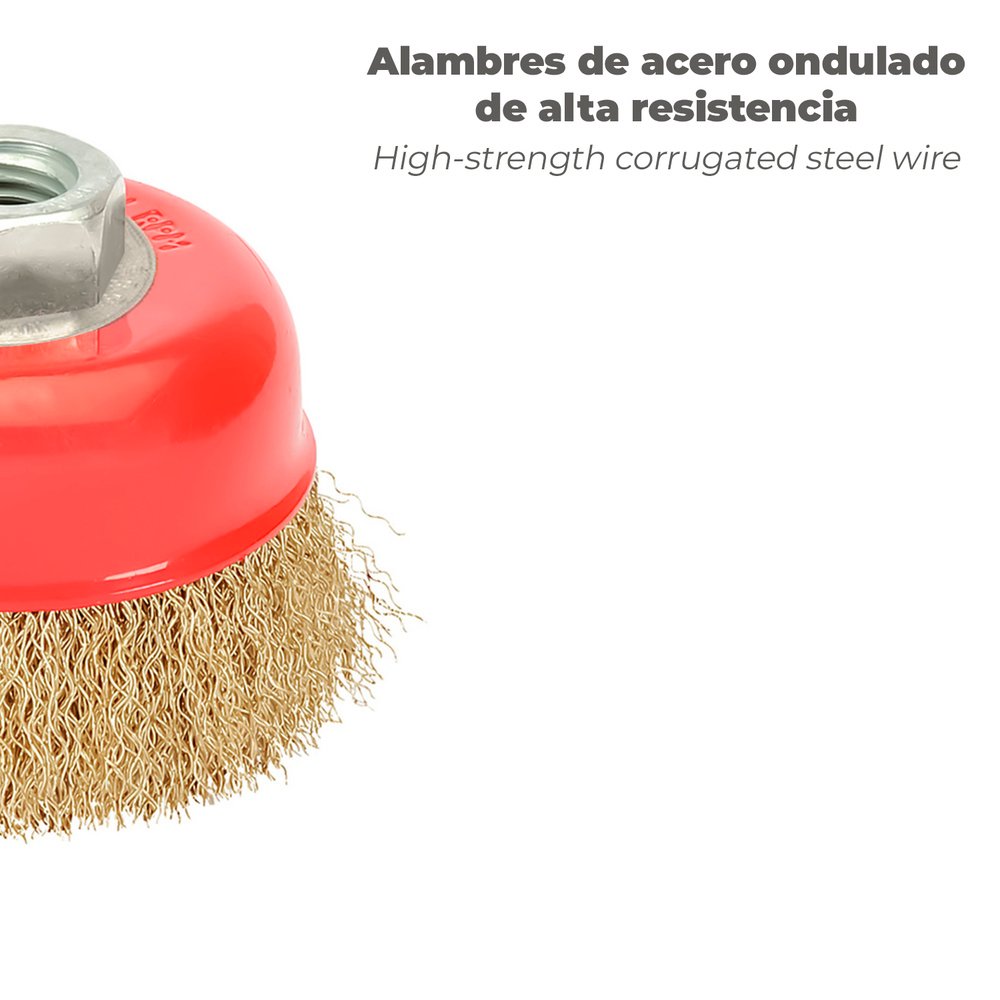 Cepillo Taza Con Alambre De Acero Latonado Rosca M14, Ø 120 mm. Alambre de Ø 0,30 mm. 4 Cepillo Taza Con Alambre De Acero Latonado Rosca M14, Ø 120 mm. Alambre de Ø 0,30 mm.