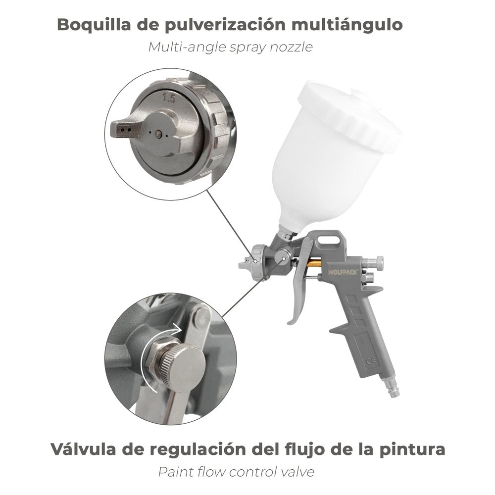 Pistola Pintar Neumática Boquilla De 1,5 mm. Con Depósito Superior 0,6 Litros y Adaptador Rapido 4 Pistola Pintar Neumática Boquilla De 1,5 mm. Con Depósito Superior 0,6 Litros y Adaptador Rapido