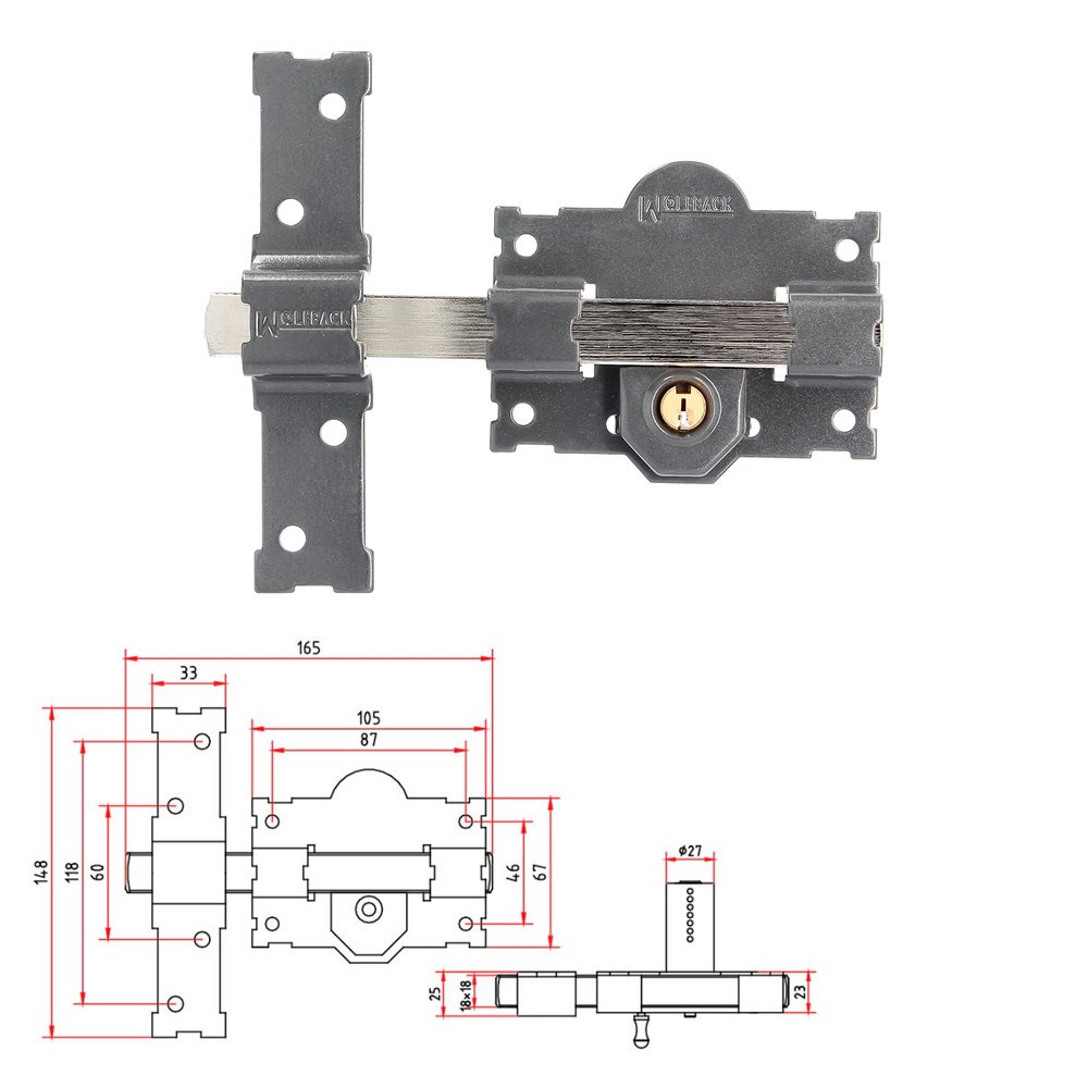 Cerrojo B-1 llave y pulsador pasador de 161mm cilindro redondo de 50mm 2 Cerrojo B-1 llave y pulsador pasador de 161mm cilindro redondo de 50mm