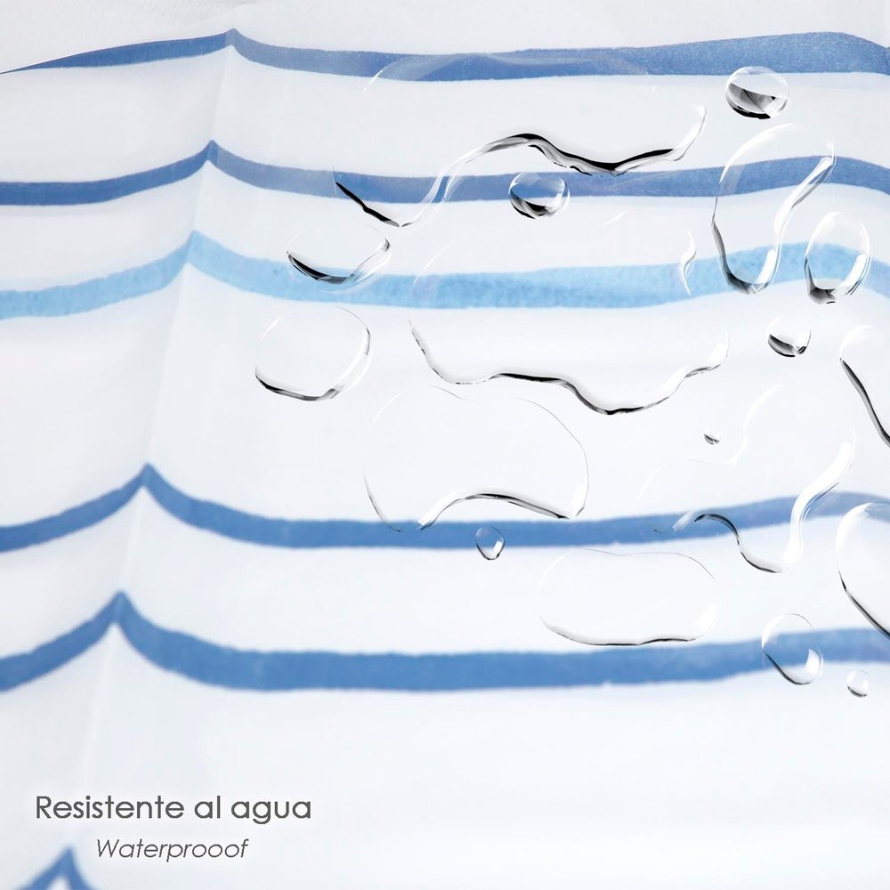 Cortina Ducha Rayas Azules 180x200 cm. Impermeable 5 Cortina Ducha Rayas Azules 180x200 cm. Impermeable