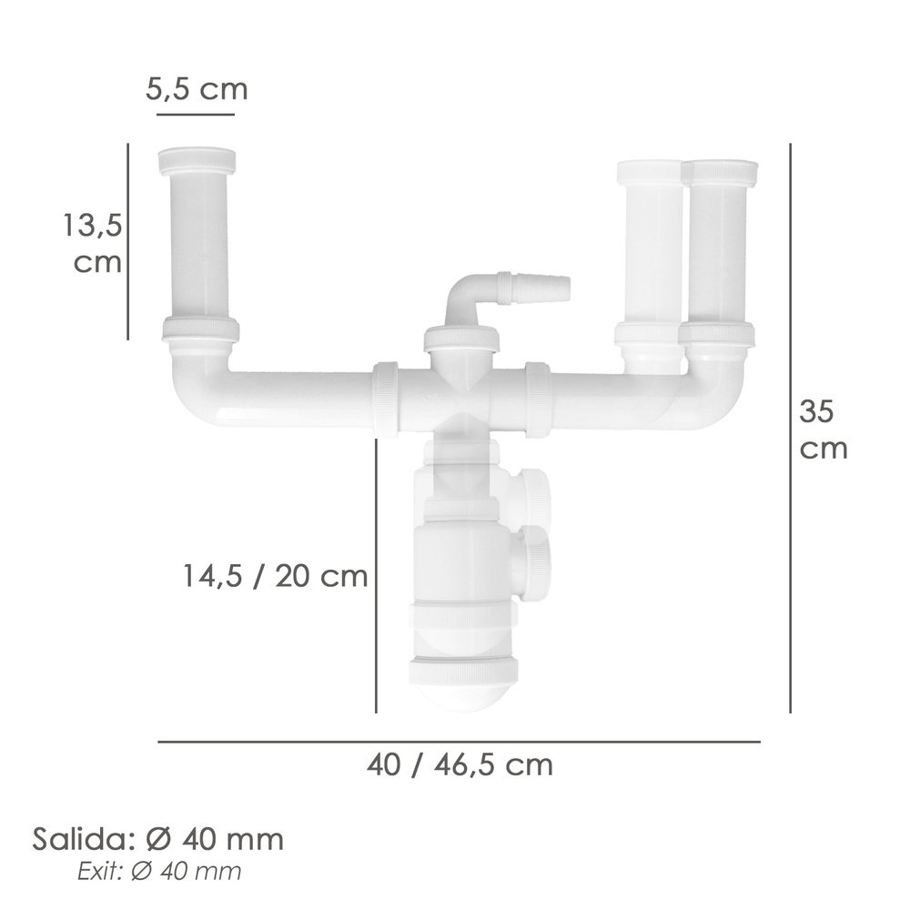 Sifon Doble Extensible Con Botella Salida 1 1/2" Salida Ø 40 mm. 2 Sifon Doble Extensible Con Botella Salida 1 1/2" Salida Ø 40 mm.
