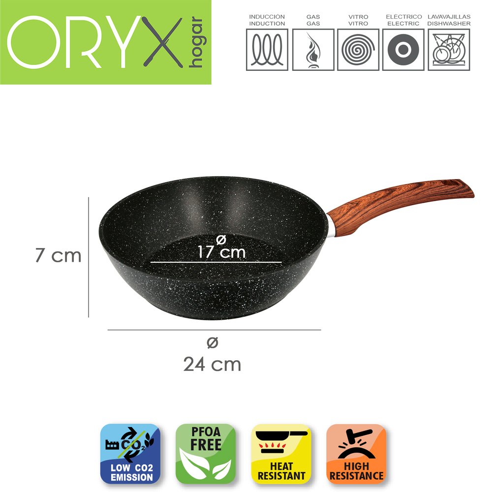 Sarten Aluminio Forjado Antiadherente Ø 24 x 7 cm. Mango Engomado / 5 capas / Acabado Piedra / Apta Para Todo Tipo de Cocinas 2 Sarten Aluminio Forjado Antiadherente Ø 24 x 7 cm. Mango Engomado / 5 capas / Acabado Piedra / Apta Para Todo Tipo de Cocinas