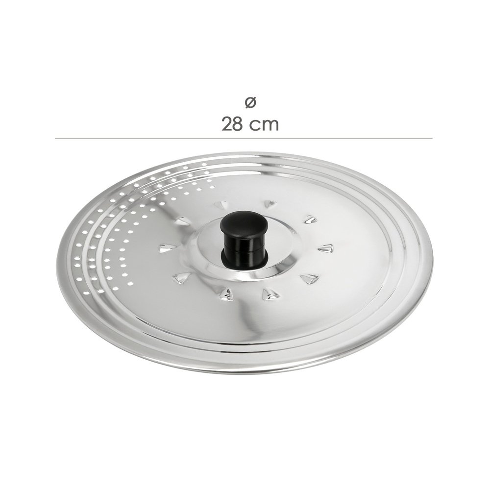 Tapadera Multiusos Acero Inoxidable Ø 28 cm. Uso Tapa Anti Salpicaduras y Escurridor. Tapadera Adpatable Diferentes Medidas