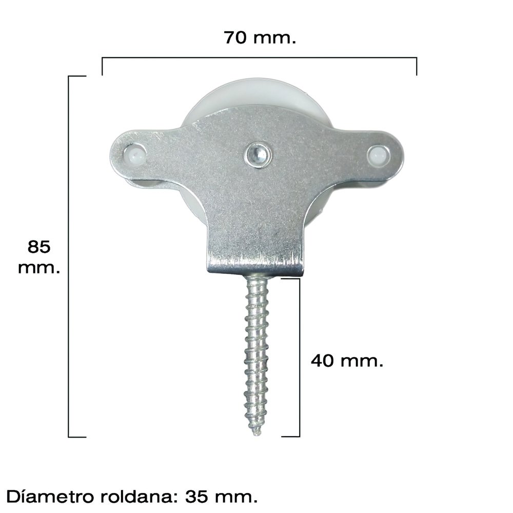 Polea Tendedero Wolfpack Zincado 40 mm. Roldana Plástico con Tirafondo 2 Polea Tendedero Wolfpack Zincado 40 mm. Roldana Plástico con Tirafondo