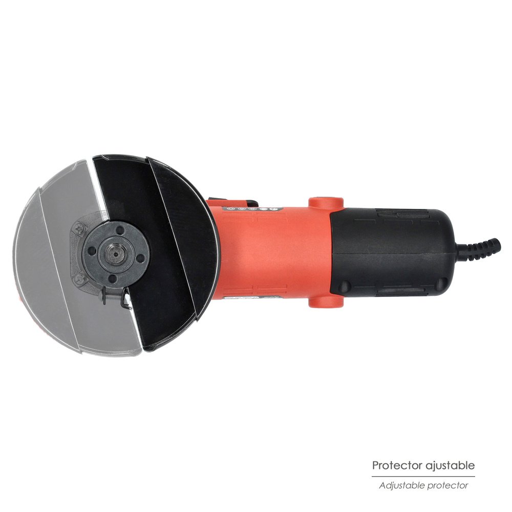 Amoladora 500 Watt. Ø 115 mm. 12.000 R.P.M. Eje M14 Protector Disco Ajustable, Anti arranque 4 Amoladora 500 Watt. Ø 115 mm. 12.000 R.P.M. Eje M14 Protector Disco Ajustable, Anti arranque