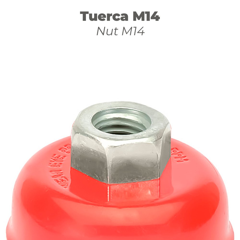 Cepillo Taza Con Alambre De Acero Latonado Rosca M14, Ø 120 mm. Alambre de Ø 0,30 mm. 5 Cepillo Taza Con Alambre De Acero Latonado Rosca M14, Ø 120 mm. Alambre de Ø 0,30 mm.