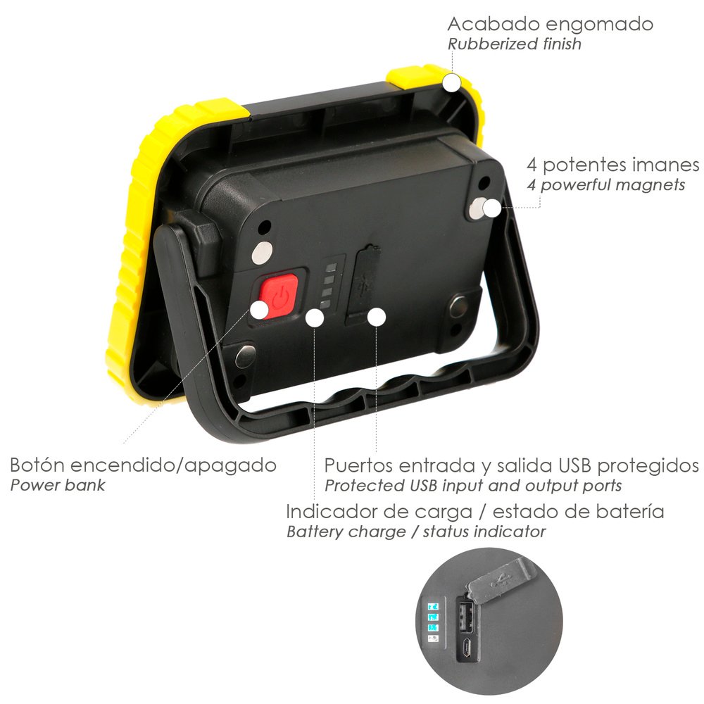Linterna de Trabajo Led Multifunción Recargable 2.000 mAh. / 10 W. / 500 Lúmenes / 4 Imanes / Bateria Externa / Soporte 180º 3 Linterna de Trabajo Led Multifunción Recargable 2.000 mAh. / 10 W. / 500 Lúmenes / 4 Imanes / Bateria Externa / Soporte 180º