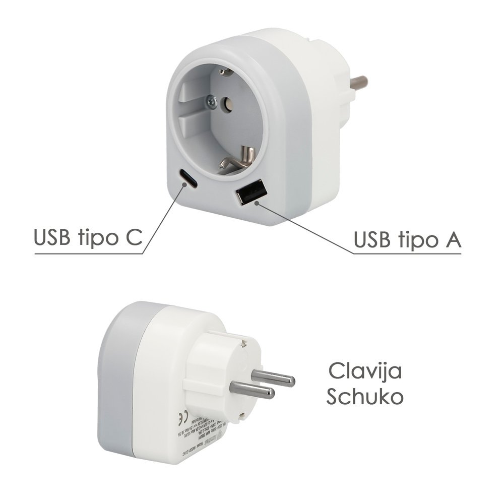 Enchufe / Adaptador Schuko Con 2 Tomas, USB A / C. Potencia Maxima 3680 W. Cargador Moviles, Cargador 2 Tomas, Adaptador Moviles 3 Enchufe / Adaptador Schuko Con 2 Tomas, USB A / C. Potencia Maxima 3680 W. Cargador Moviles, Cargador 2 Tomas, Adaptador Moviles