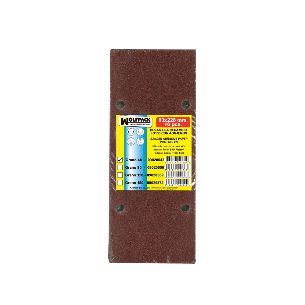 Lija Recambio Con Velcro 93x228 mm. con Agujeros Grano