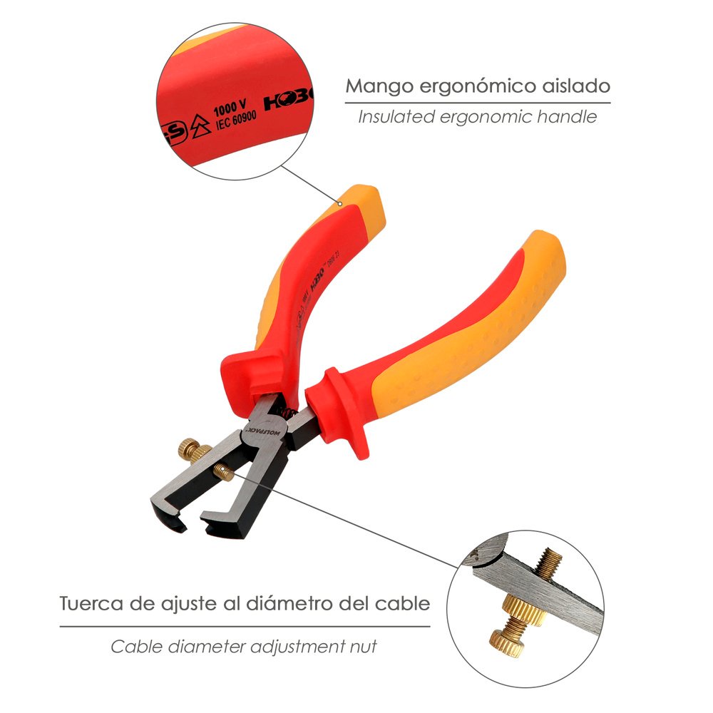 Alicates Pelacables 150 mm. Mangos Aislados Acero Cromo Vanadio Pelacables, Corta Cables, Pelador Cables 3 Alicates Pelacables 150 mm. Mangos Aislados Acero Cromo Vanadio Pelacables, Corta Cables, Pelador Cables