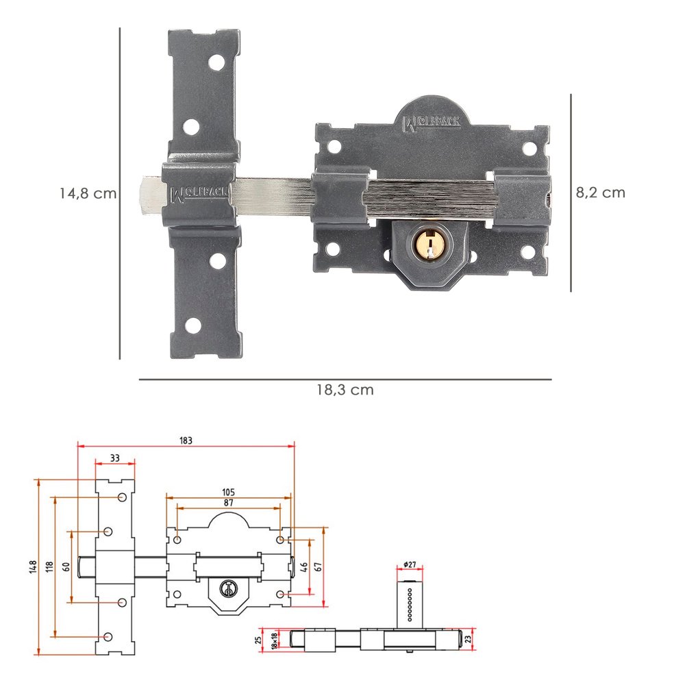 Cerrojo b-2 llave 2 lados pasador de 183mm cilindro redondo de 50mm 2 Cerrojo b-2 llave 2 lados pasador de 183mm cilindro redondo de 50mm