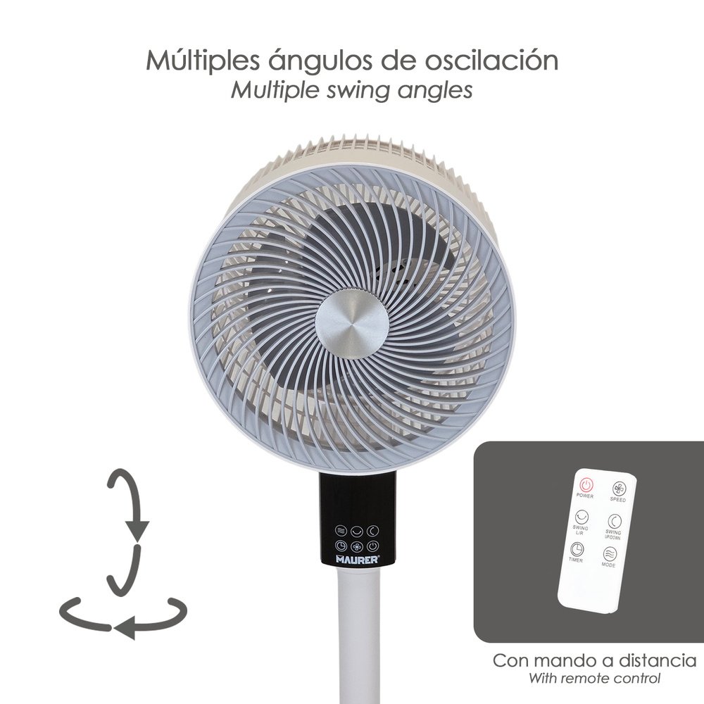 Ventilador Pie 40 Watt. 3 Velocidades Ø 25 cm. Con Mando