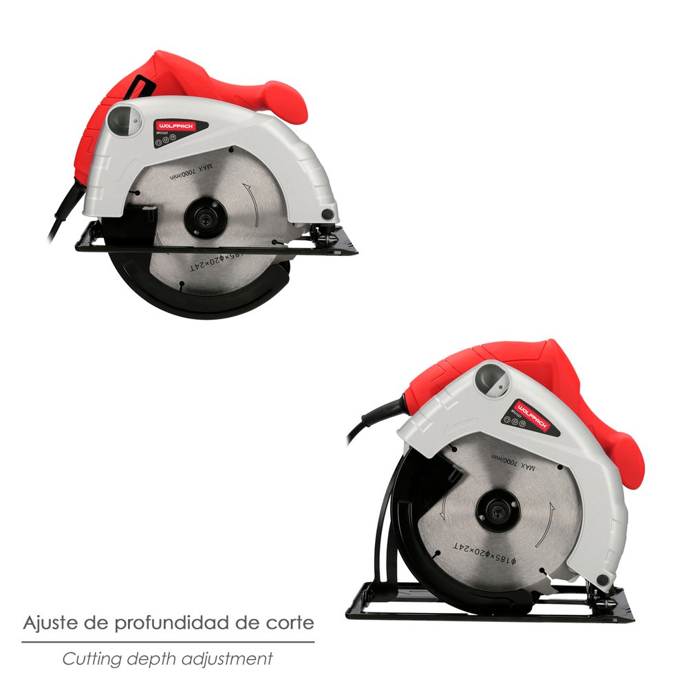 Sierra Circular 1300 Watt. Disco 185 mm. 4.800 RPM Corte a Inglete Con Regulador de Profundidad. Ingletadora, Sierra Madera. 6 Sierra Circular 1300 Watt. Disco 185 mm. 4.800 RPM Corte a Inglete Con Regulador de Profundidad. Ingletadora, Sierra Madera.