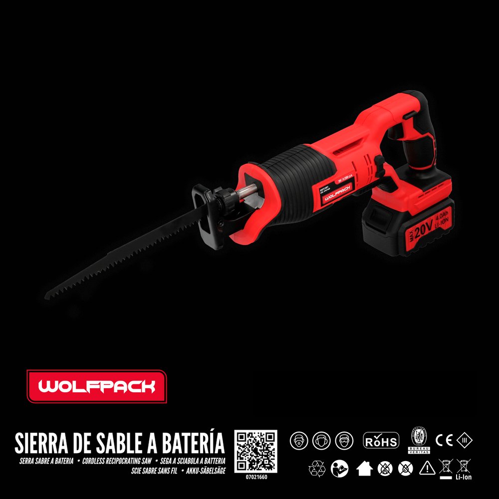 Sierra De Sable 20 V. Bateria 4 Ah. Cambio Rapido de Hoja. Madera 100 mm. / Acero 6 mm. 6 Sierra De Sable 20 V. Bateria 4 Ah. Cambio Rapido de Hoja. Madera 100 mm. / Acero 6 mm.