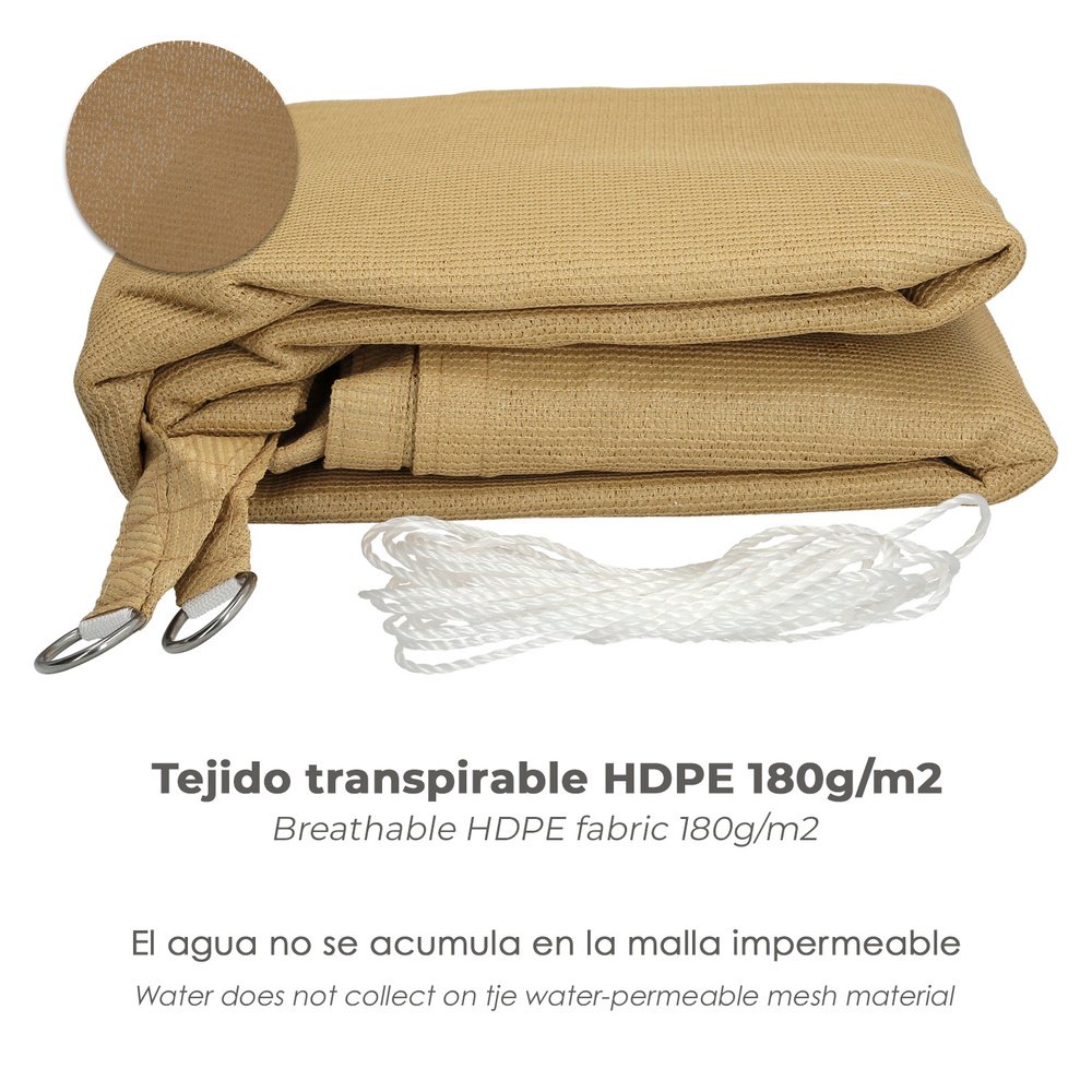 Toldo Vela Sombra Jardin Triangular Beige 5,0 x 5,0 metros.