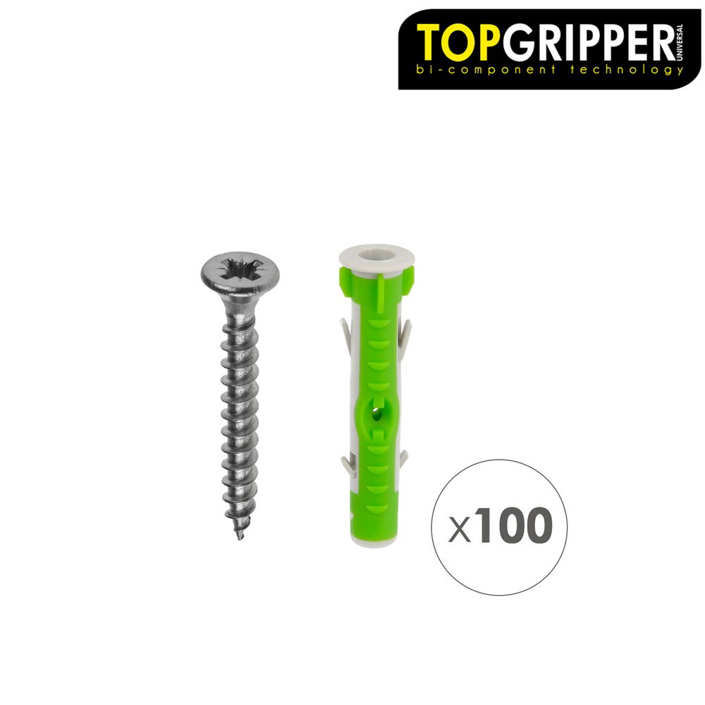 Cubo Tacos Topgripper Bimaterial Con Tornillos Ø 8 mm. 100 Piezas Taco Anclaje Universal, Taco Hormigon, Taco Pladur