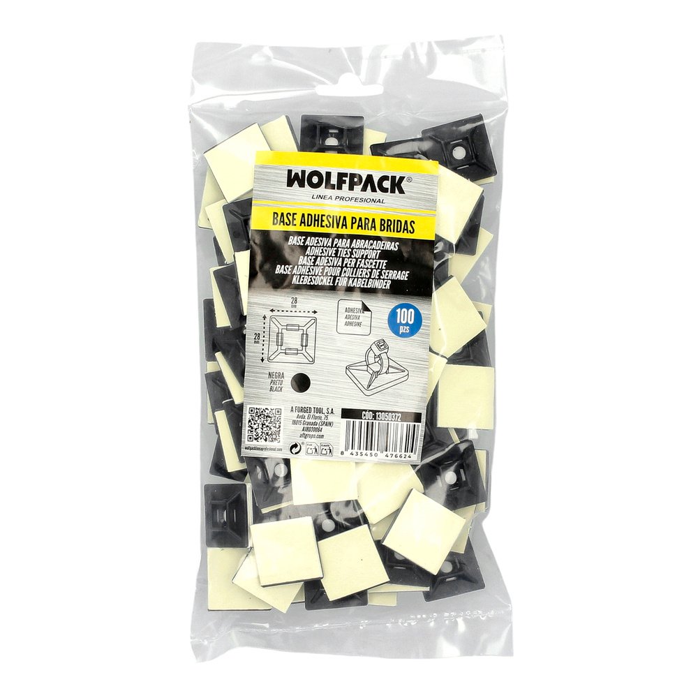 Base Adhesiva Para Bridas 28x28 mm. Negra Bolsa 100 Unidades