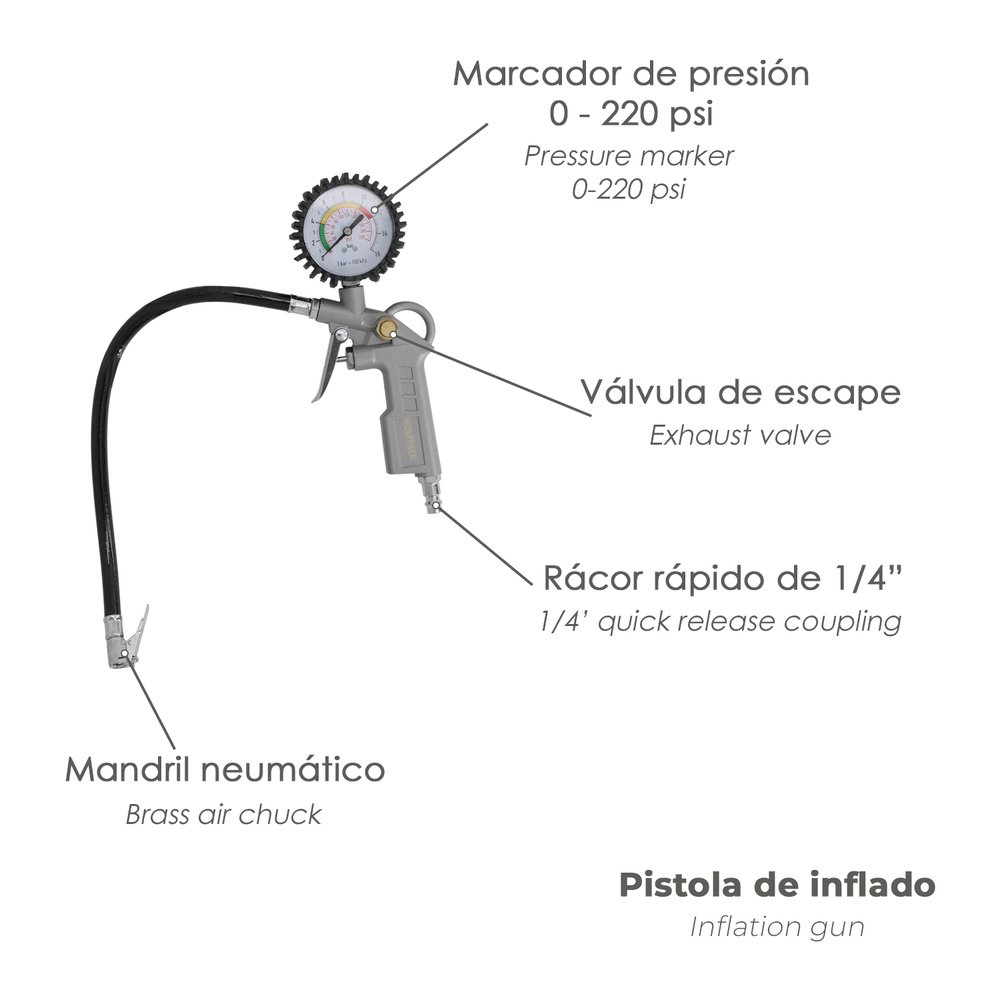 Pistola Para Inflado De Neumáticos Con Manometro, Inflador de Neumaticos, Pistola Aire Comprimido Neumaticos, Pistola Compresor 3 Pistola Para Inflado De Neumáticos Con Manometro, Inflador de Neumaticos, Pistola Aire Comprimido Neumaticos, Pistola Compresor