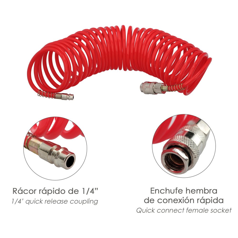 Manguera Espiral Aire Comprimido 7,5 metros Adaptador Rápido 3 Manguera Espiral Aire Comprimido 7,5 metros Adaptador Rápido