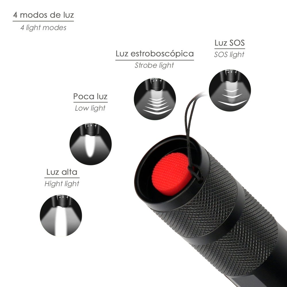 Linterna LED De Mano Aluminio A Pilas (3 AAA) 300 Lumenes 5 Watt. Con Zoom 3 Linterna LED De Mano Aluminio A Pilas (3 AAA) 300 Lumenes 5 Watt. Con Zoom