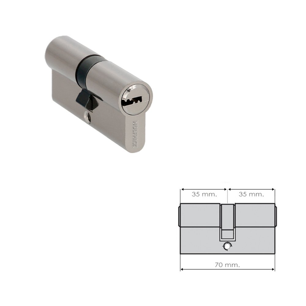 Cilindro Seguridad 35x35 mm. Leva Larga Niquelado Con 5 llaves