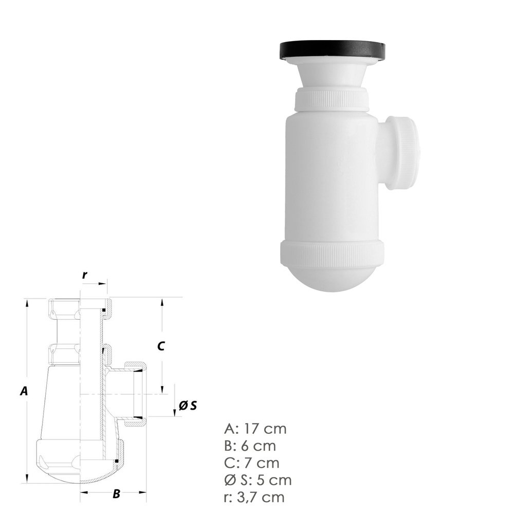 Sifon Botella Extensible 1 1/2 Con Válvula y Tapón